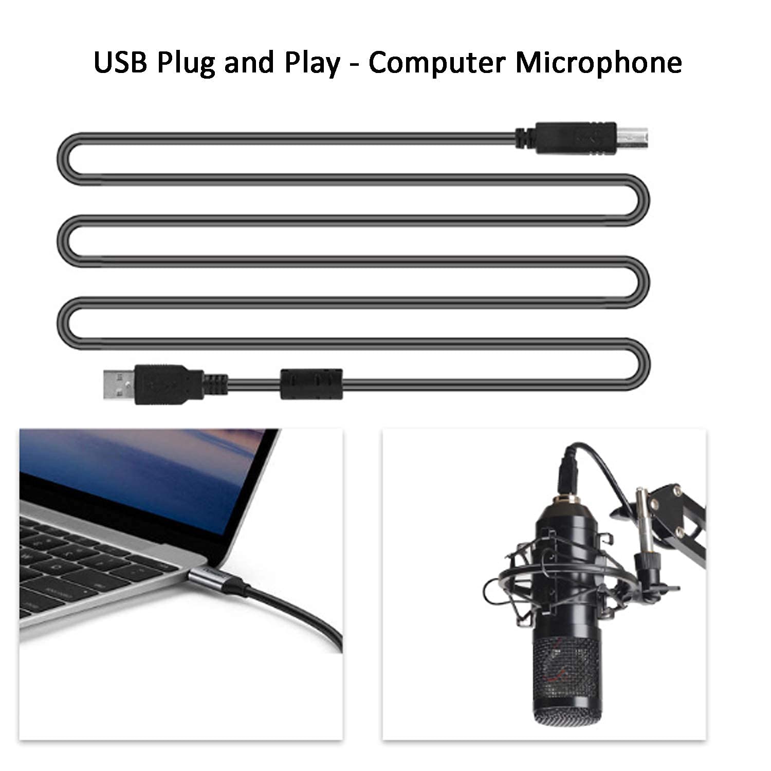 Kit microfono USB, set di microfoni da registrazione in metallo con supporto a braccio regolabile, microfono a condensatore per computer per registrazioni in studio di voci, doppiaggi e trasmissioni