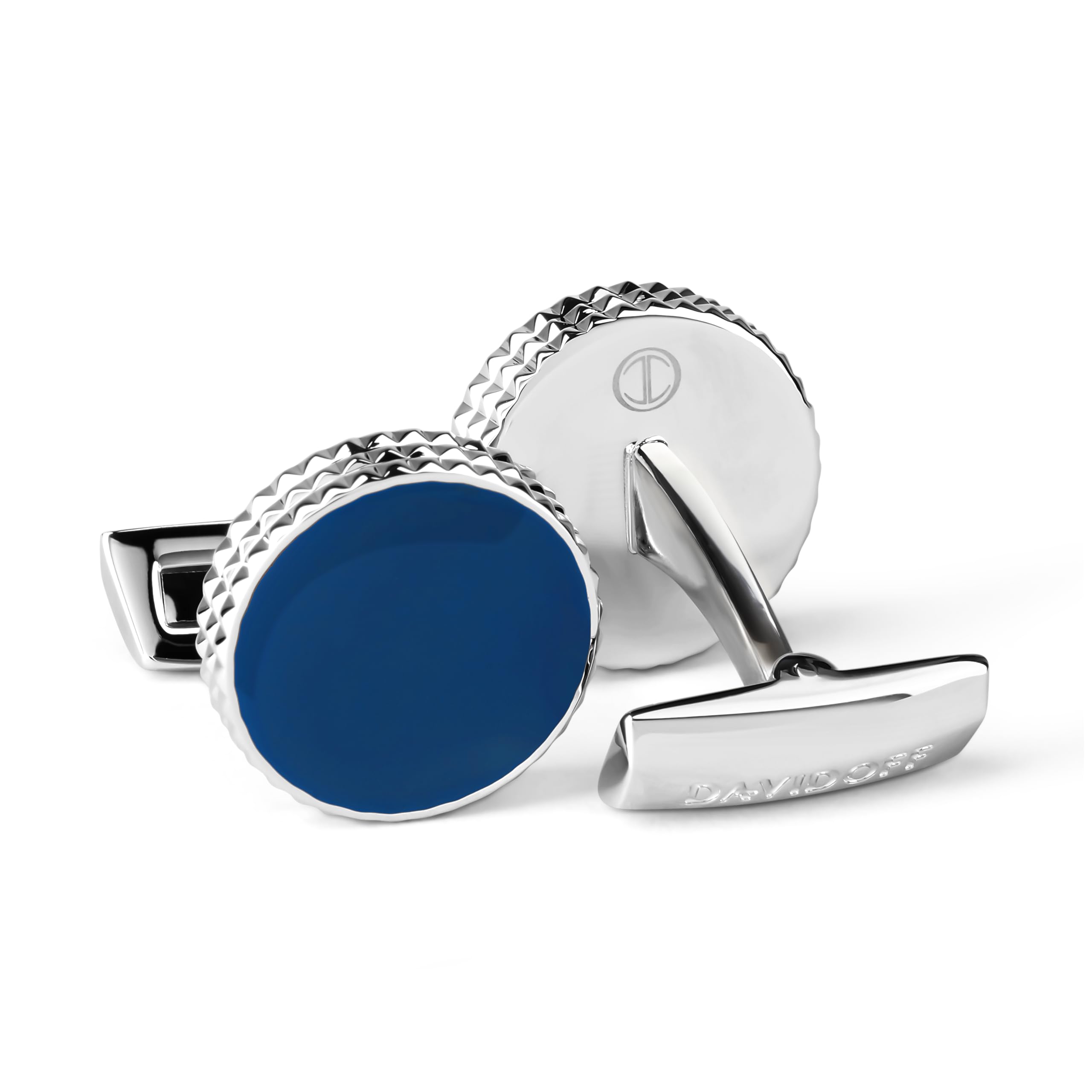 DAVIDOFF PARIS Manschettenknöpfe aus Edelstahl – Blau/Silber, rund, PARIS‑Muster