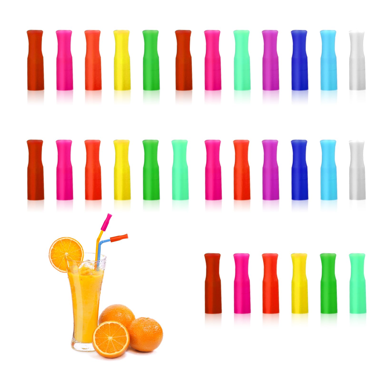 30 PCS Reusable Silicone Straw Tips, Multicoloured Food Grade Straws Tips Covers, Reusable Metal Straws Covers 1/4 Inch Wide(6MM Inner Diameter)