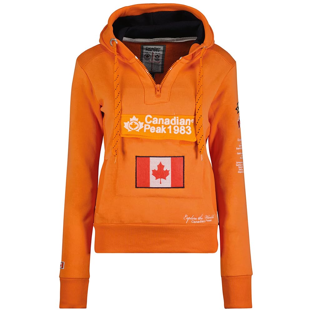 Canadian Peak Gyrelle Lady Damska bluza z kapturem i kieszeniami - Bluzy z długim rękawem Ciepła kurtka - Zamek błyskawiczny Sweter damski Wiosna Lato Jesień Zima (Neonowy pomarańczowy XL)