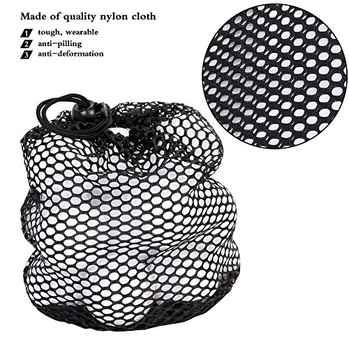 Nylon Mesh Bag with Sliding Drawstring Cord Lock Closure Large Black Mesh Pouch Golf Ball Bag Sports Equipment Bag for Golf Tennis Ball and Beach Toys(M) Golfball Tasche3