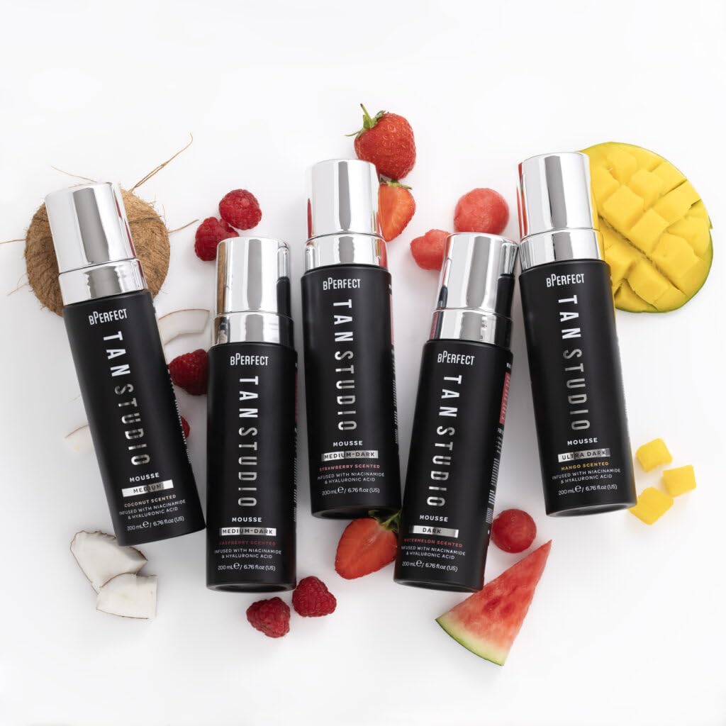 BPerfect Tan Studio Express Tanning Mousse Lightweight Hydrating Self Tan with Hyaluronic Acid, Niacinamide, CQ10, Aloe Vera & Green Tea Raspberry & Jasmine Scent 200ml - Image 4