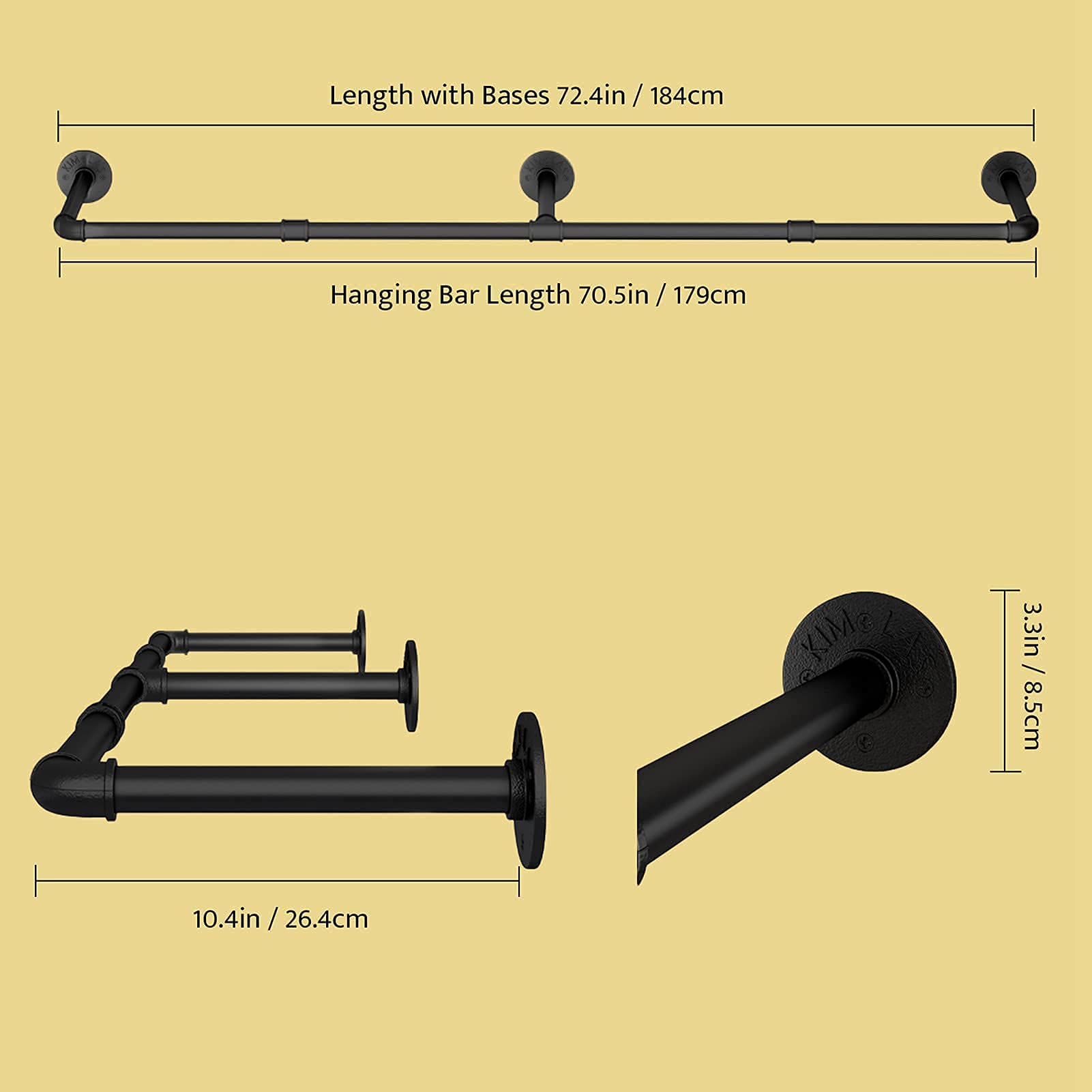 UlSpeed Clothing Rack Wall Mounted, 72.4in Industrial Pipe Wall Clothes