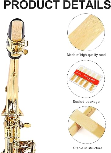 Vista 5 de Paquete de 10 cañas profesionales para saxofón alto con caja de plástico, varillas de saxo alto de fuerza de 2.5, marcado grabado con láser y punta