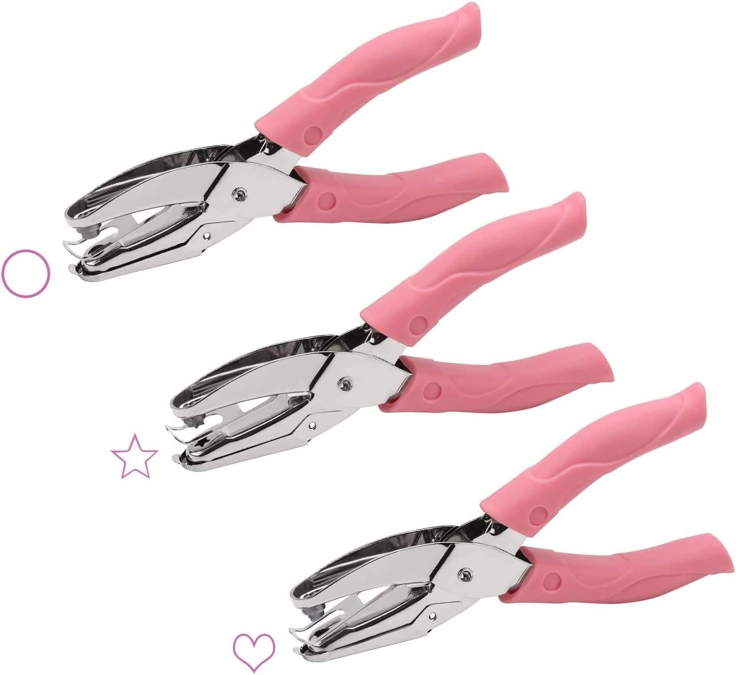 Szczypce dziurkacza, szczypce do kila 6PCS ręczny dziurkacz, sztuka DIY dziurkacz śliczny dziurkacz z różowym uchwytem metalowy perforator do domowego biura szkolnego