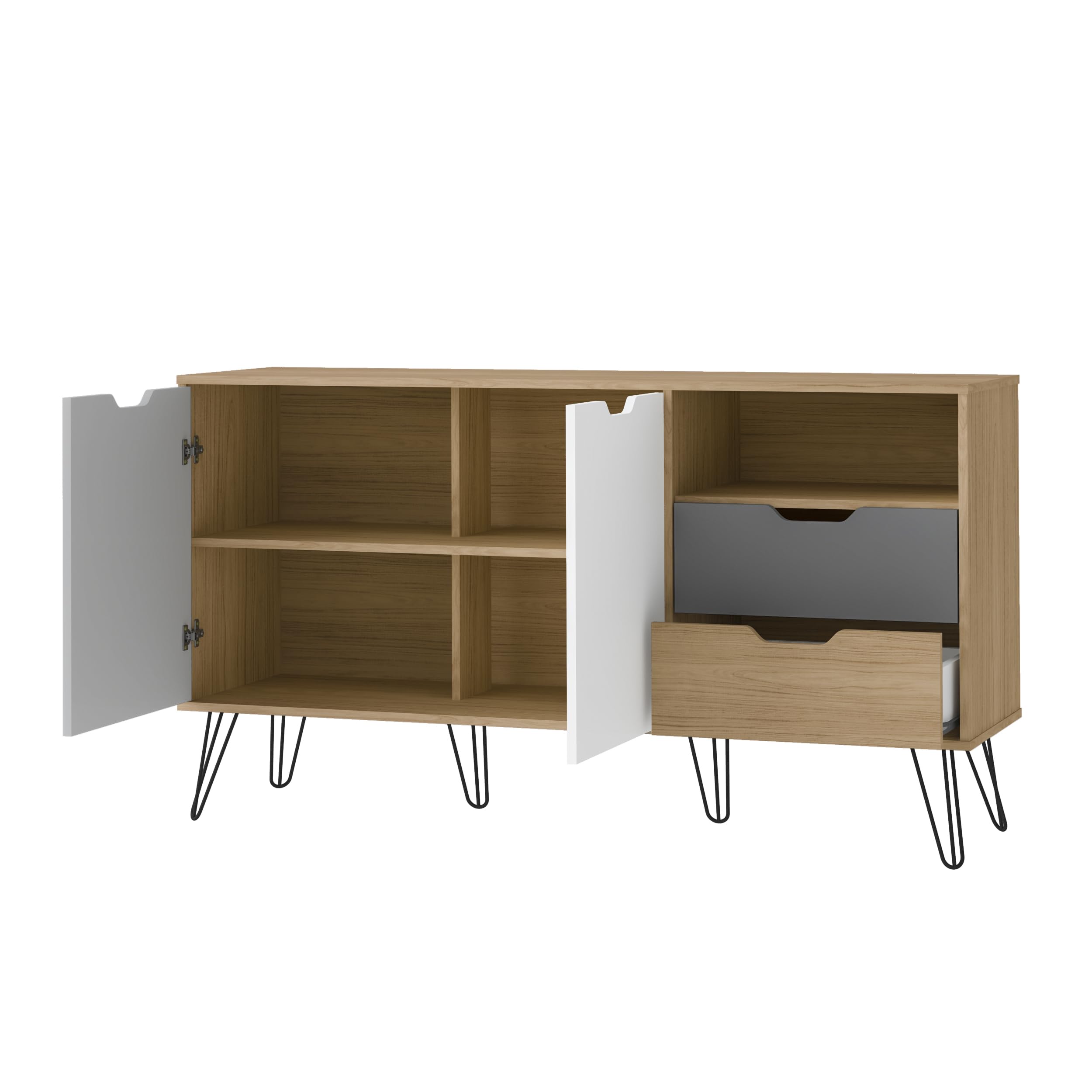 MOMMA HOME Aparador, Buffet, Salón Comedor 2 Puertas y 2 cajones, Modelo Estocolmo, Acabado en Roble, Blanco, Gris Oscuro y Claro Medidas: 140 cm (Ancho) x 40 cm (Fondo) x 65 cm (Alto)