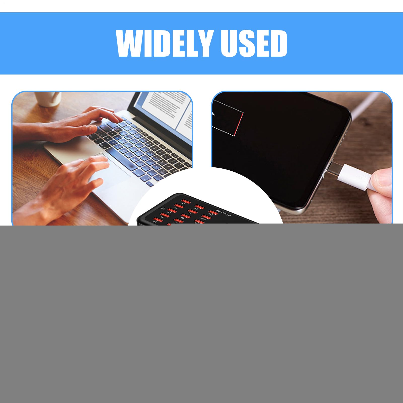 Stazione di Ricarica USB Multipla 15 Porte Alta Velocità Portatile | Stazioni di Ricarica per Cellulari Hub Caricatore USB per Viaggio Ufficio Scrivania Dormitorio Laptop Telefono Tablet