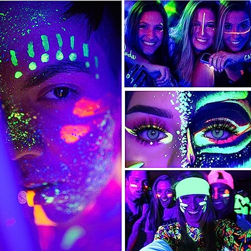 KARLOR UV Neon Face Paint, 9 Fluorescent Eyeshadow Palette, Neon Body Paint for Neon Make-Up Eyes Graphic Eyeliner Face Body Painting Set Highlight Makeup Glow in dark - Image 6