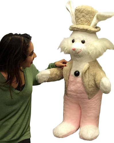 Miniatura 5 de Big Plush Conejo de peluche gigante hecho en Estados Unidos, con esmoquin de 4 pies de alto, color rosa