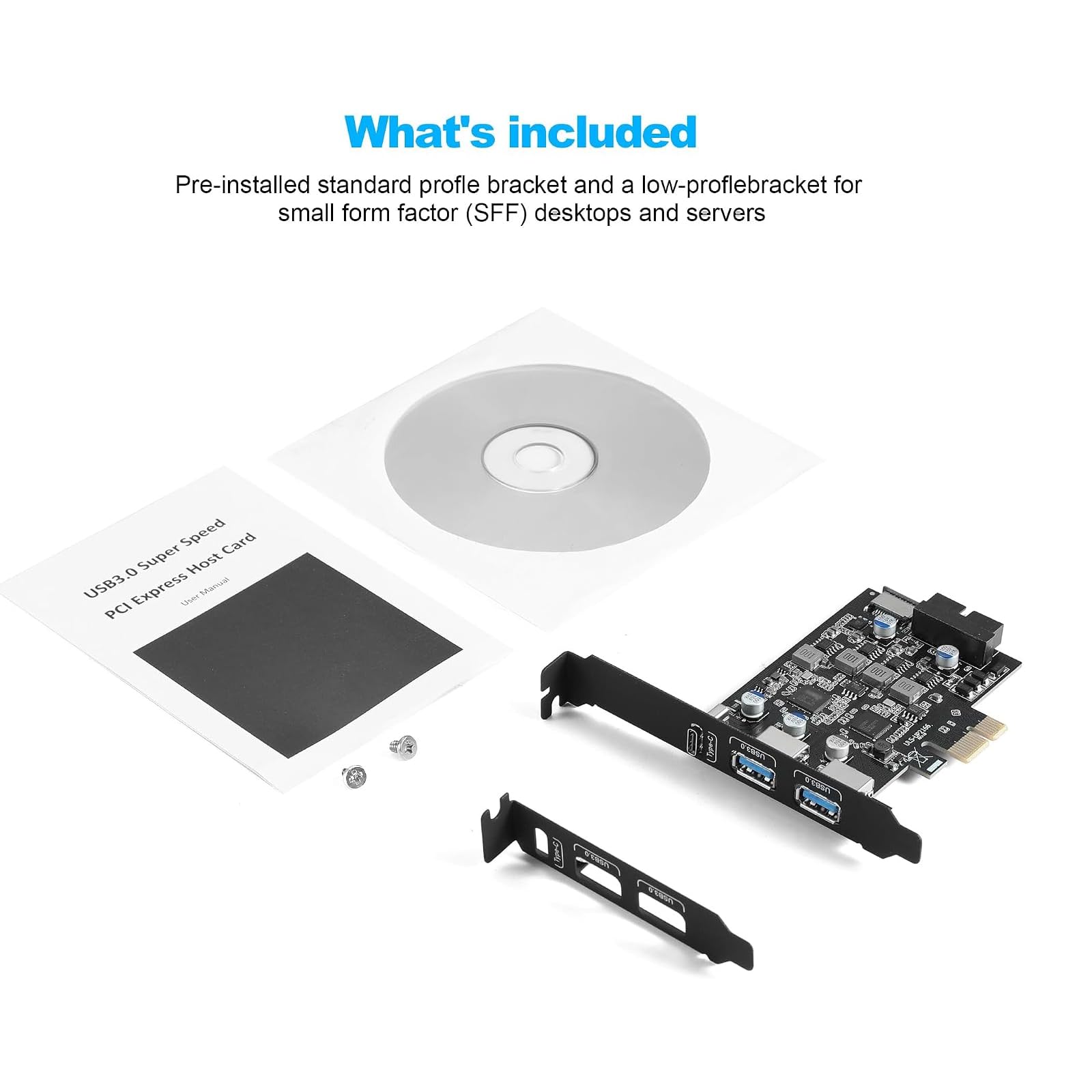 Karta rozszerzeń PCIe USB z 2 gniazdami USB-a i gniazdem USB 3.0 typu C