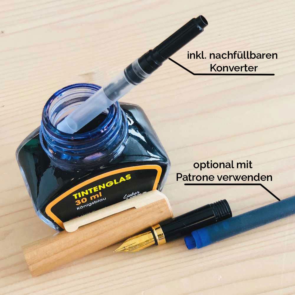 Fountain pen with converter made of wood natural sustainable wooden pen handmade in Germany, Maple, Ahorn lackiert - Image 3