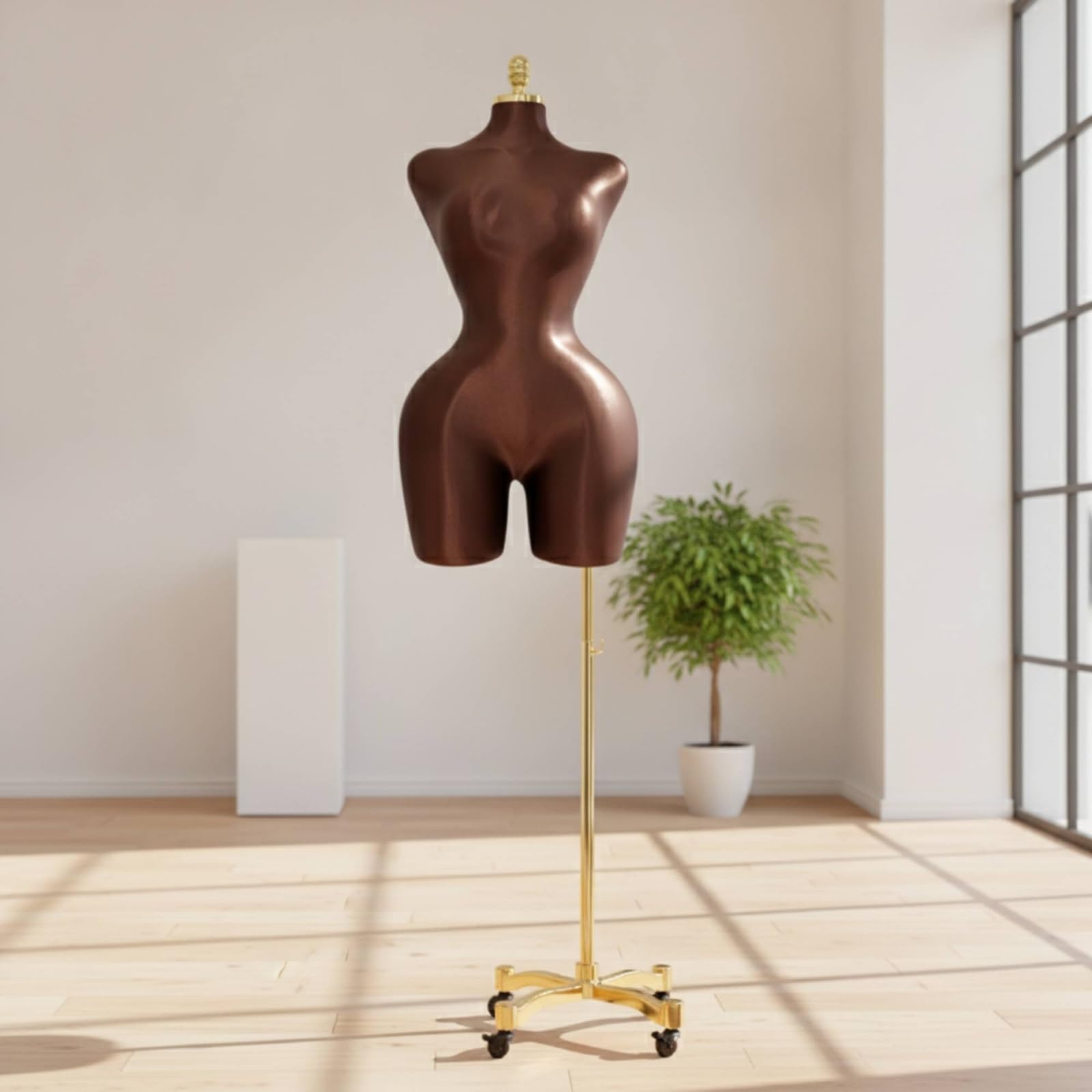 Schaufensterpuppe Damen Torso Schneiderbüste Schneiderpuppe Figurine Kleiderpuppe mit Standfuß aus Metall Und, Schwarz Ohne Hand, Goldgebürstete Quadratische Platte