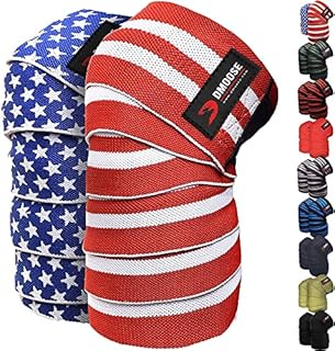 DMoose Sports Knee Wraps, Extra Long Elastic Knee Brace Compression Bandage Brace Support for Cross Training WODs, Gym Workout, Weightlifting, Fitness & Powerlifting – American (Pair)