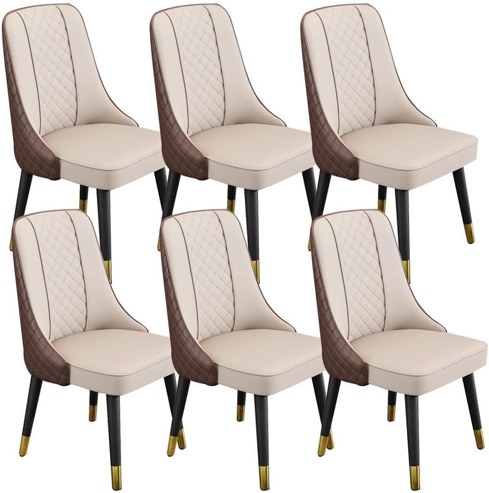 Dining Chairs Set of 6 Micro Fiber Leather Kitchen Living Room Lounge Counter Chairs Wooden Legs Backrest Chair for Office Lounge Dining Kitchen(Rice+Yellow)