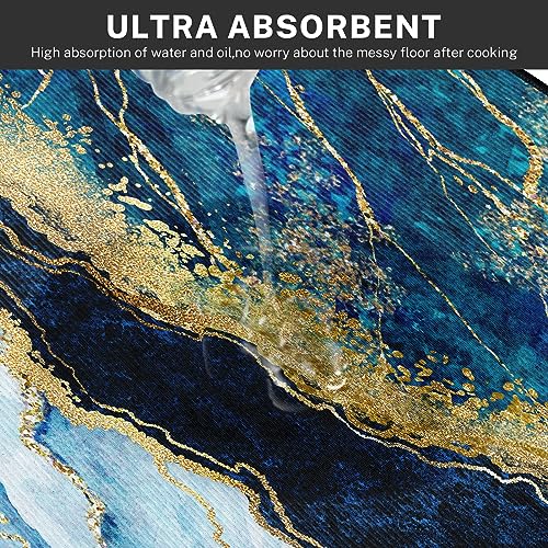 Tayney Blue Gold Marble Kitchen Rugs And Mats Non Skid Washable Set Of 2, Navy Luxury Elegant Kitchen Mats For Floor, Modern Classic Abstract Art Decor Kitchen Runner Rug #TOP6