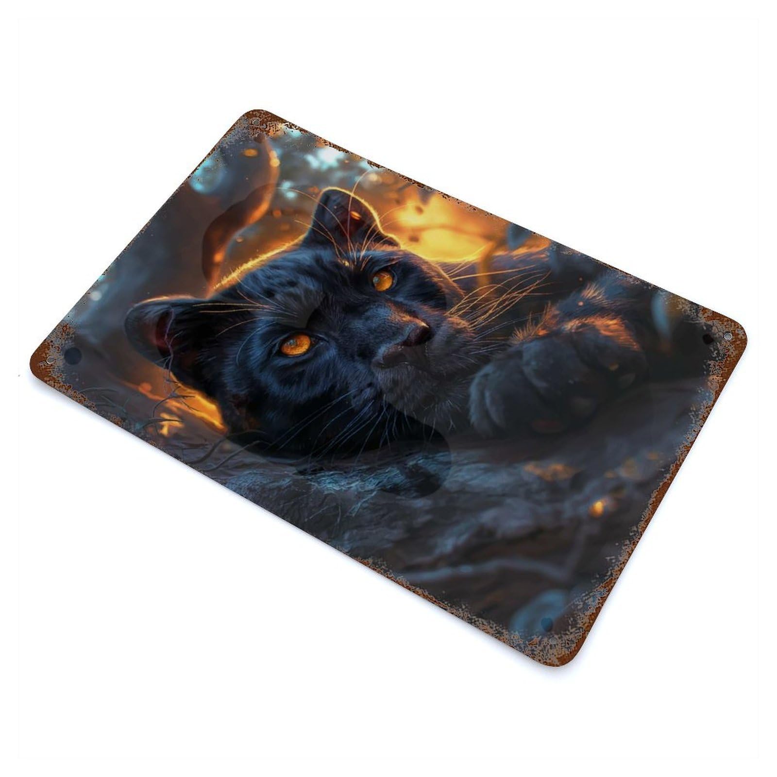 Rust Effect Black Panther Dark Weathered Tin Sign 11.8"x7.9", Novelty Wall Decor for Office, Studio And Wall Decor