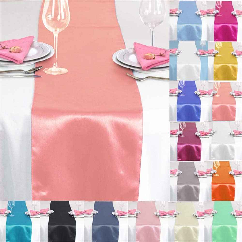 Time to Sparkle 10 Pack Satin Table Runners 12"x108"inch Chair Sashes Swags Wedding Party Table Decoration - Coral