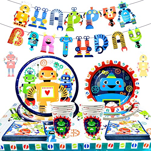 JeVenis Robot Birthday Party Decoration Robot Birthday Party Placas y servilletas Robot Birthday Banner Robot Birthday Party Decoration Robot Birthday Party Plates and servilletas