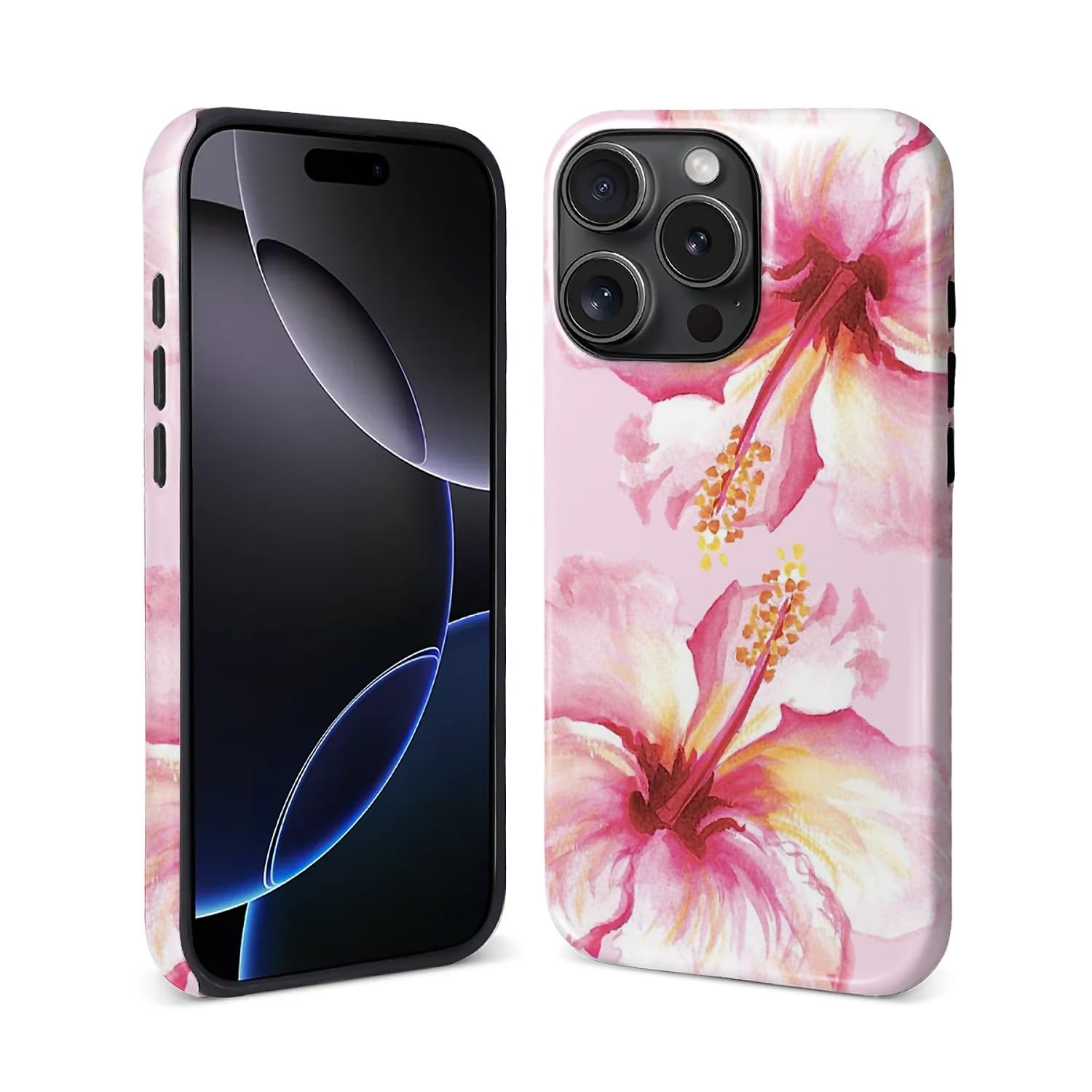 DAIZAG Case for iPhone 14 Pro [Compatible with Magsafe] for Girl Women Scratch Resistant Shockproof Coquette Case, Hibiscus Floral Watercolor