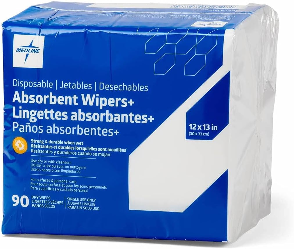 Absorbent Wipers+ Disposable Heavy Duty Dry Wipes, 12" x 13" (90 Count)