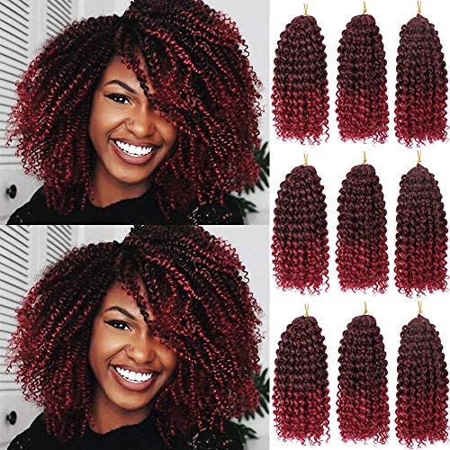 Pack of 9 Marlybob Crochet Braids Hair Ombre Burgundy Afro Kinky Curly Braiding Hair Extensions 8Inch Small Synthetic Braiding Hair for Women (1B/Bug#)