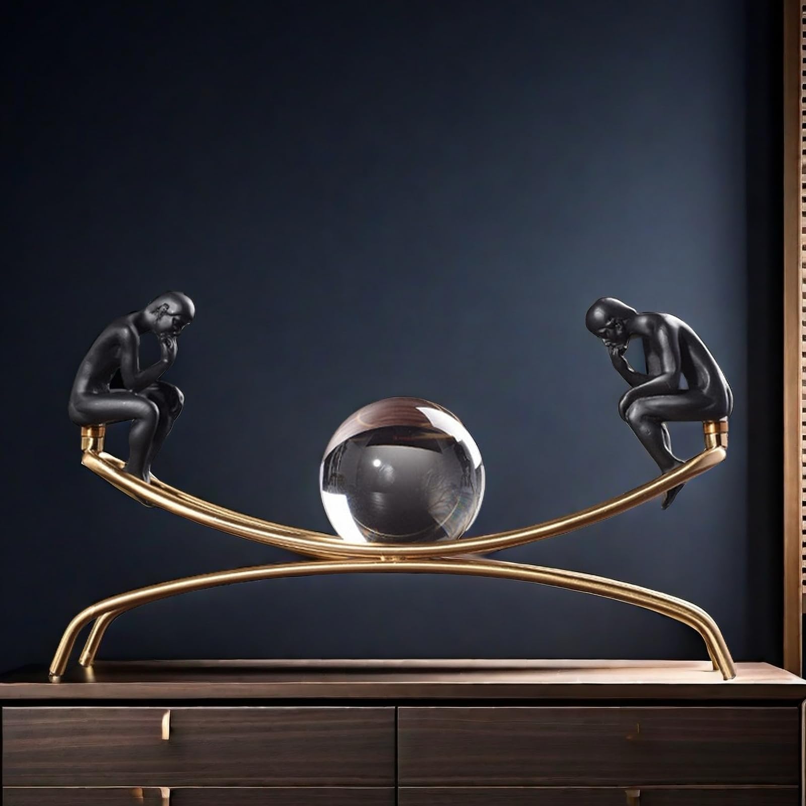 DUOAZJL Art Statue - The Thinker Thinking Man Statues with Crystal Ball Sculpture Figurine, Home Office Living Room Desktop Display Decoration(37 * 9 * 20cm)