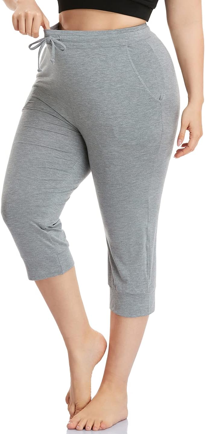 VOGUEMAX Women's Plus Size Capri Yoga Pants Casual Cropped Joggers Sweatpants with Pockets
