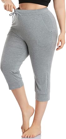 VOGUEMAX Womens Plus Size Capri Yoga Pants Casual Cropped Joggers Sweatpants with Pockets