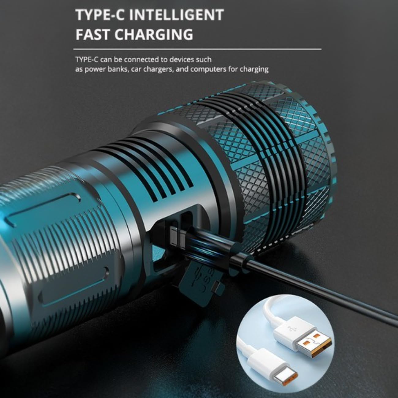 Torcia ricaricabile, 12000 lumen, torcia LED super luminosa con luce da lavoro COB, ad alta potenza, potente torcia portatile per emergenze, campeggio, escursionismo (nero)