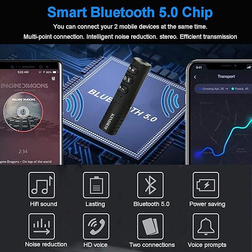 Miniatura 2 de Adaptador de audio Bluetooth, receptor estéreo portátil con cancelación de ruido Bluetooth 5.0, mini adaptador auxiliar inalámbrico de 0.138 in para