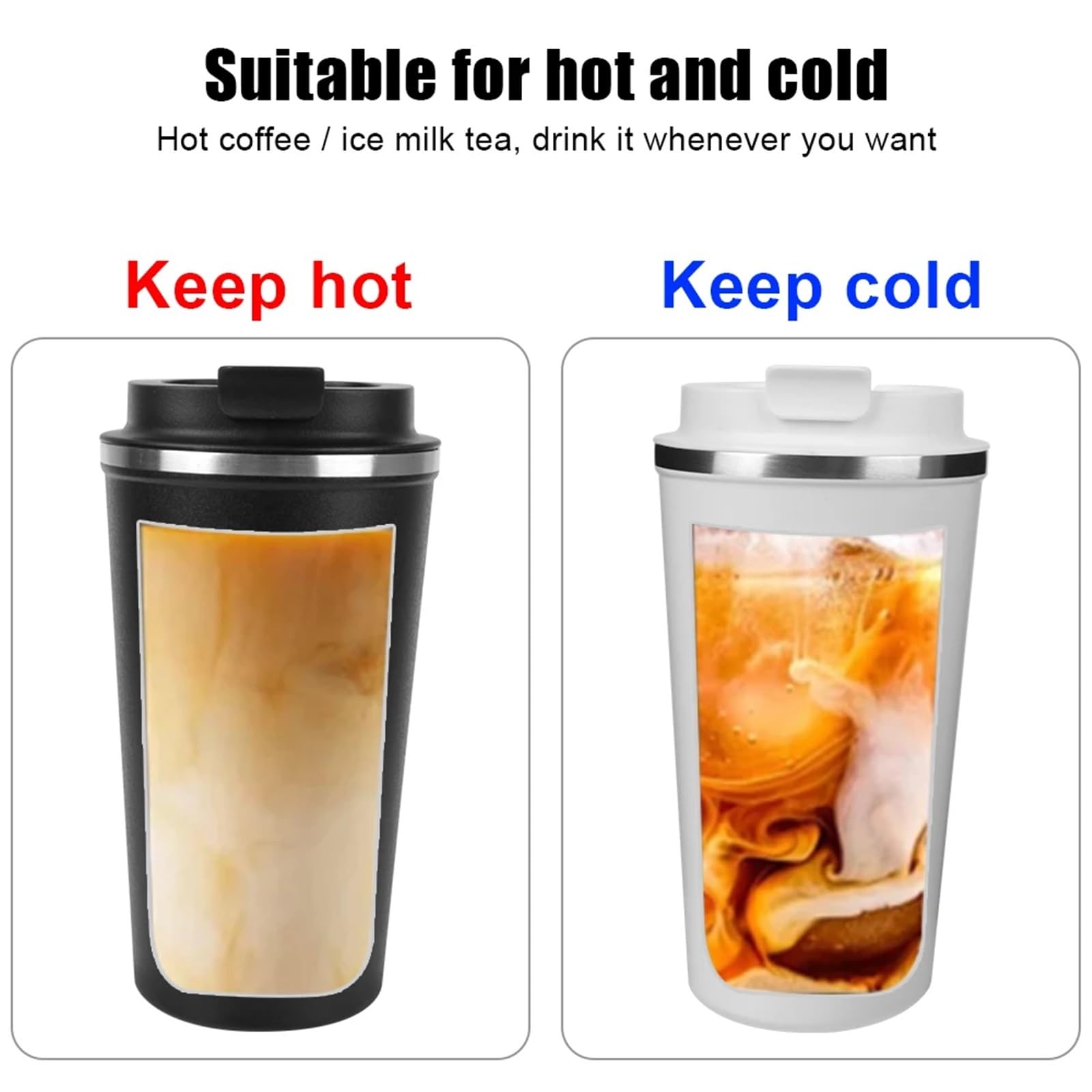 Taza Térmica Taza térmica de Viaje a Prueba de Fugas, Doble Acero Inoxidable for té, Agua, café, Taza Termo for Coche, 2 uds.(380ML White)