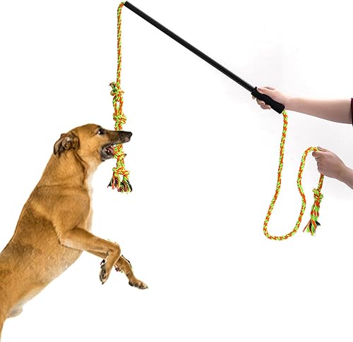 Flirt Pole for Dogs Interactive Dog Toys for Large Medium Small Dogs Chase and Tug of War, Dog Teaser Wand with Lure Chewing Toy for Outdoor Exercise & Training