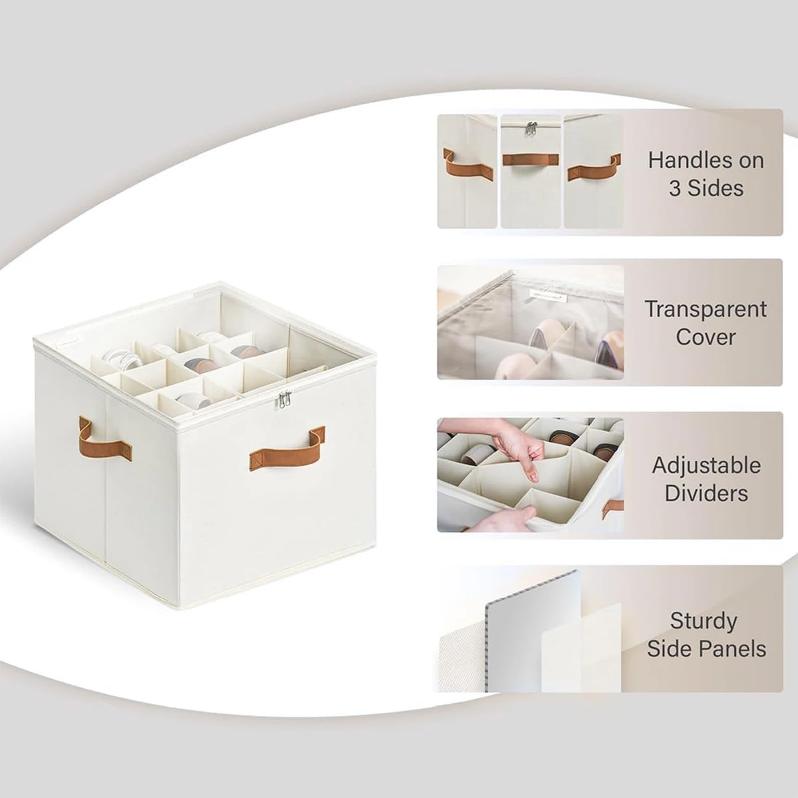 Emboadlie, organizer per scarpe in tessuto, 2025, per fino a 16 paia, contenitore per scarpe, con divisori regolabili e copertura trasparente (grigio)