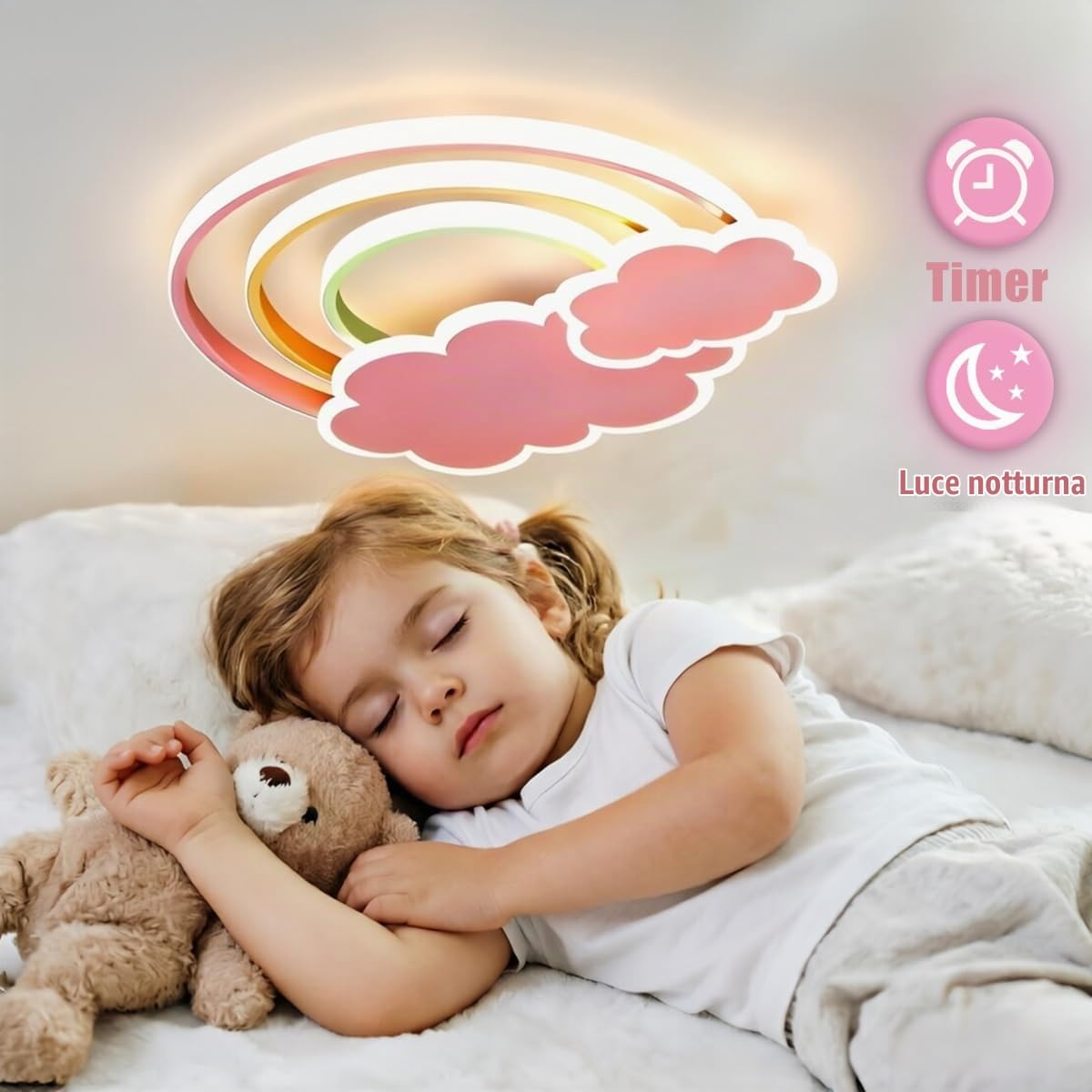KZT LED Plafoniera Dimmerabile Bambini Lampada da Soffitto con Telecomando Moderno Nuvole Arcobaleno Lampada a Sospensione per Camera da Letto Camera da bambini Soggiorno Ufficio Lampadario