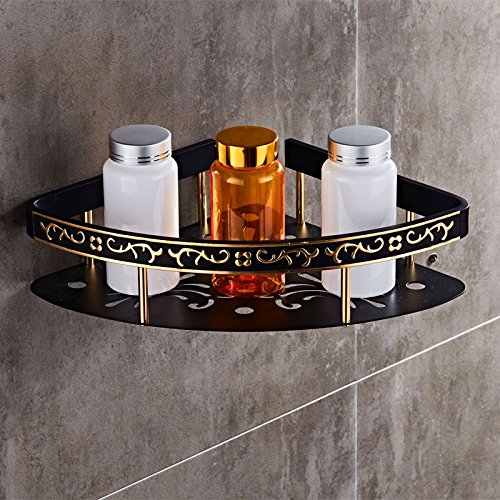 Corner Shower Caddy Bathroom Shelves Carved Aluminum Trianglar Bathroom Rack Wall Mounted Basket Handwares Bathroom Accessories Black Gold