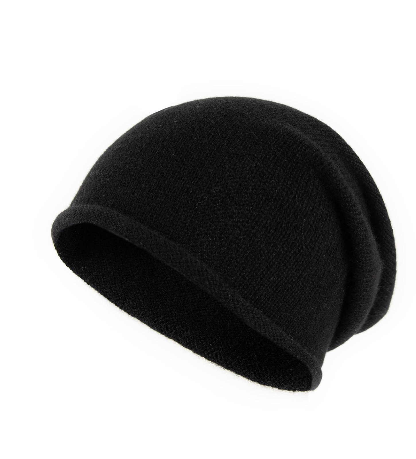 100% Cashmere Slouchy Beanie Hat for Women, Knitted Ladies Soft Warm Cashmere Skull Beanies Cap