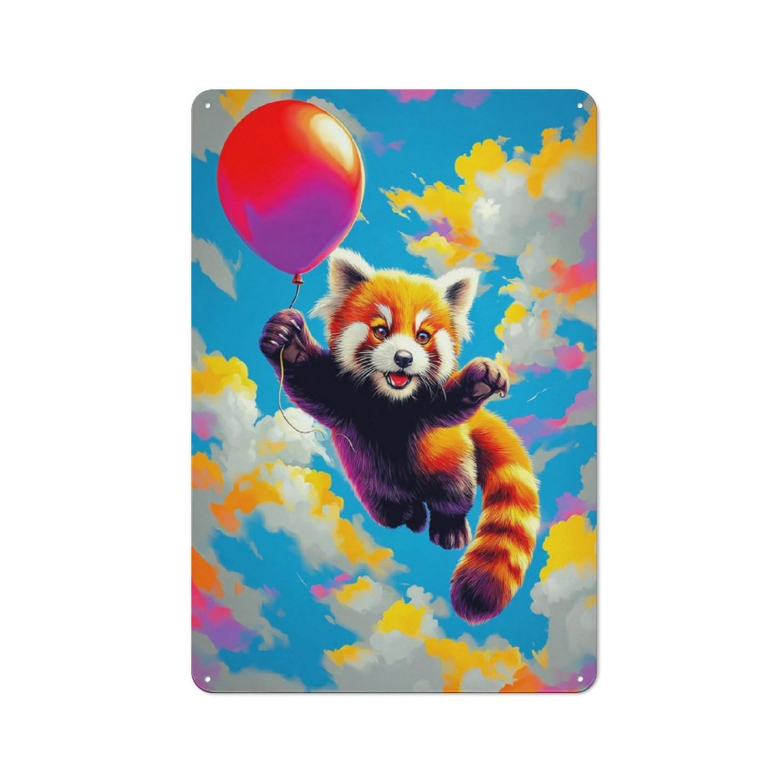Junmoney Red Panda Balloon Sky Adventure -1 Cottage Metal Wall Decor 30X20cm, Shed Metal Sign For Conservatory, Home Bar Or Utility Room