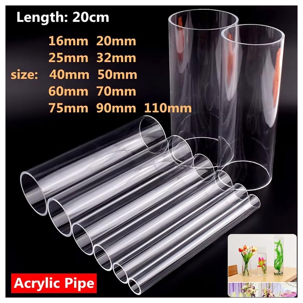 Tube En Acrylique 2 Pièces, Longueur 20 Cm, Tube En Verre Transparent For Aquarium, Jardin, Arrosage(60mm)
