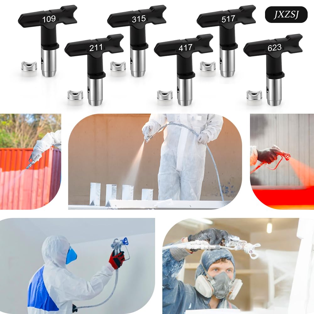 Juego de 14 puntas de pulverización de pintura sin aire, 6 puntas de pulverización sin aire, 2 protectores de punta, 6 filtros de pistola de pintura sin aire, colador de succión de entrada 288716 y