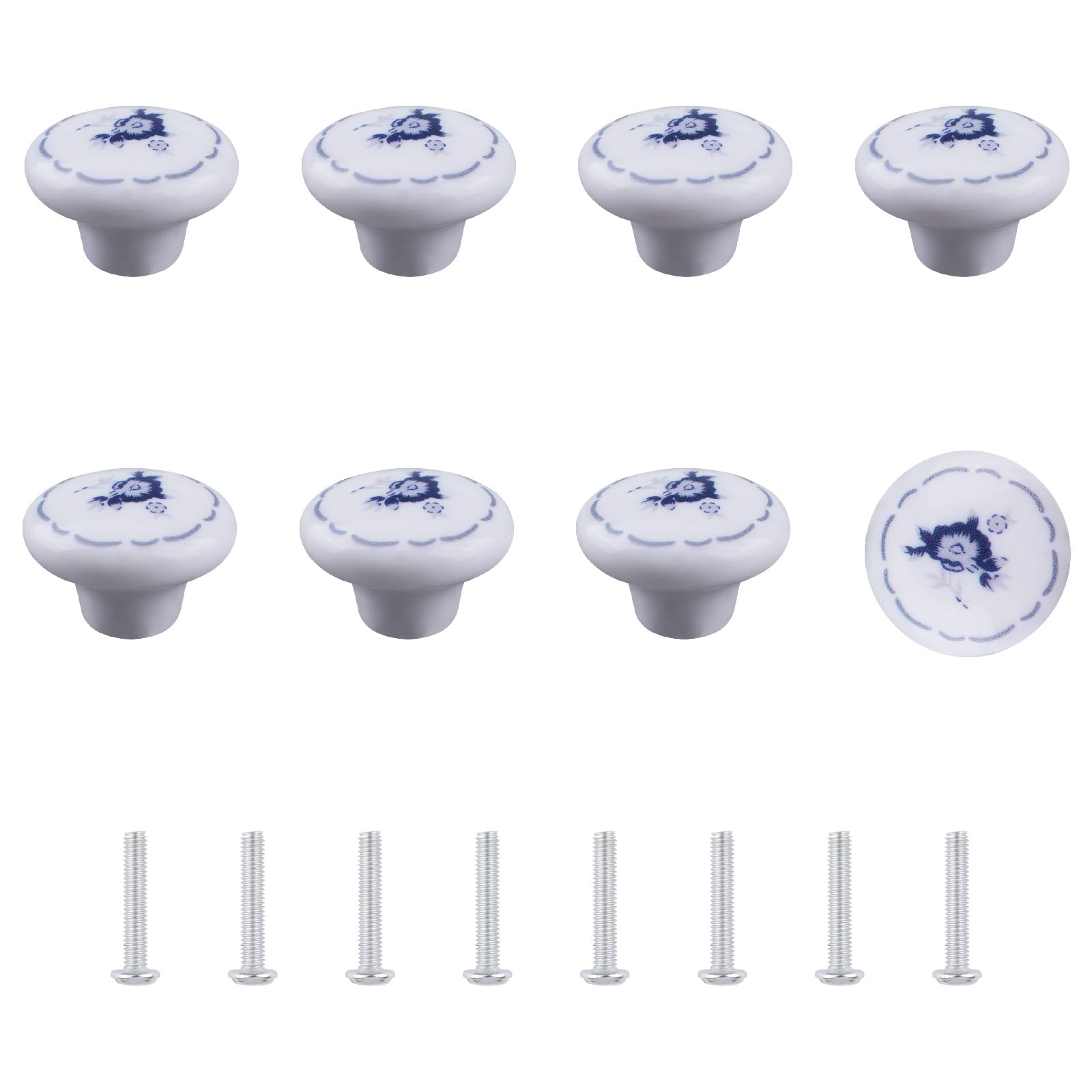 UFURMATE 8Pcs Flower Painted Drawer Knobs White Plastic Kitchen Cabinet Knobs Vintage Dresser Drawer Handle Pulls for Closet Cupboard Wardrobe (Blue Flower) — image 1