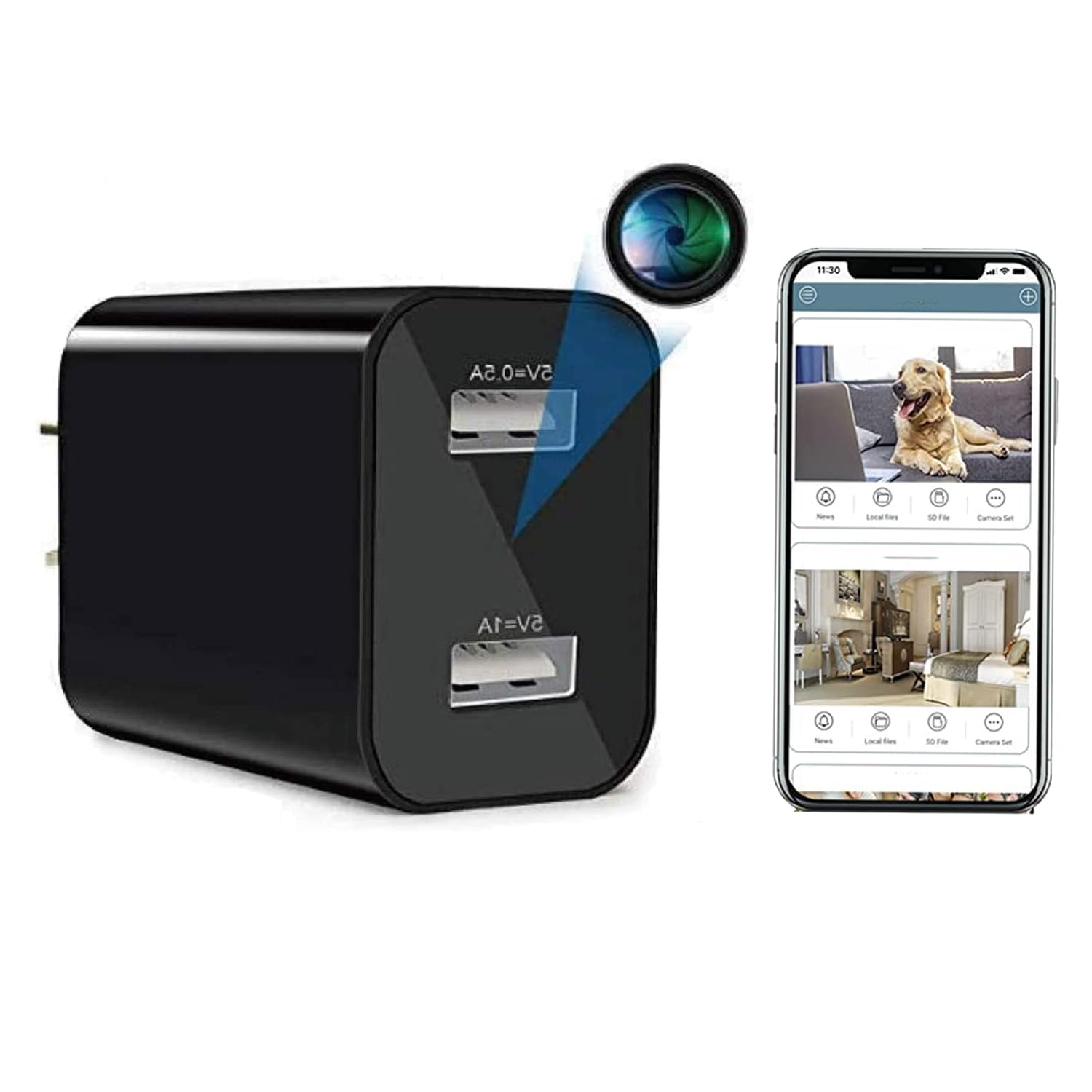 securinnov Securities Camera Charger WiFi Camera HD 1080P Security Cameras, Night Vision, USB Plug Cams Adapter Motion Detection from Anywhere (Dual USB Charger)-image-38