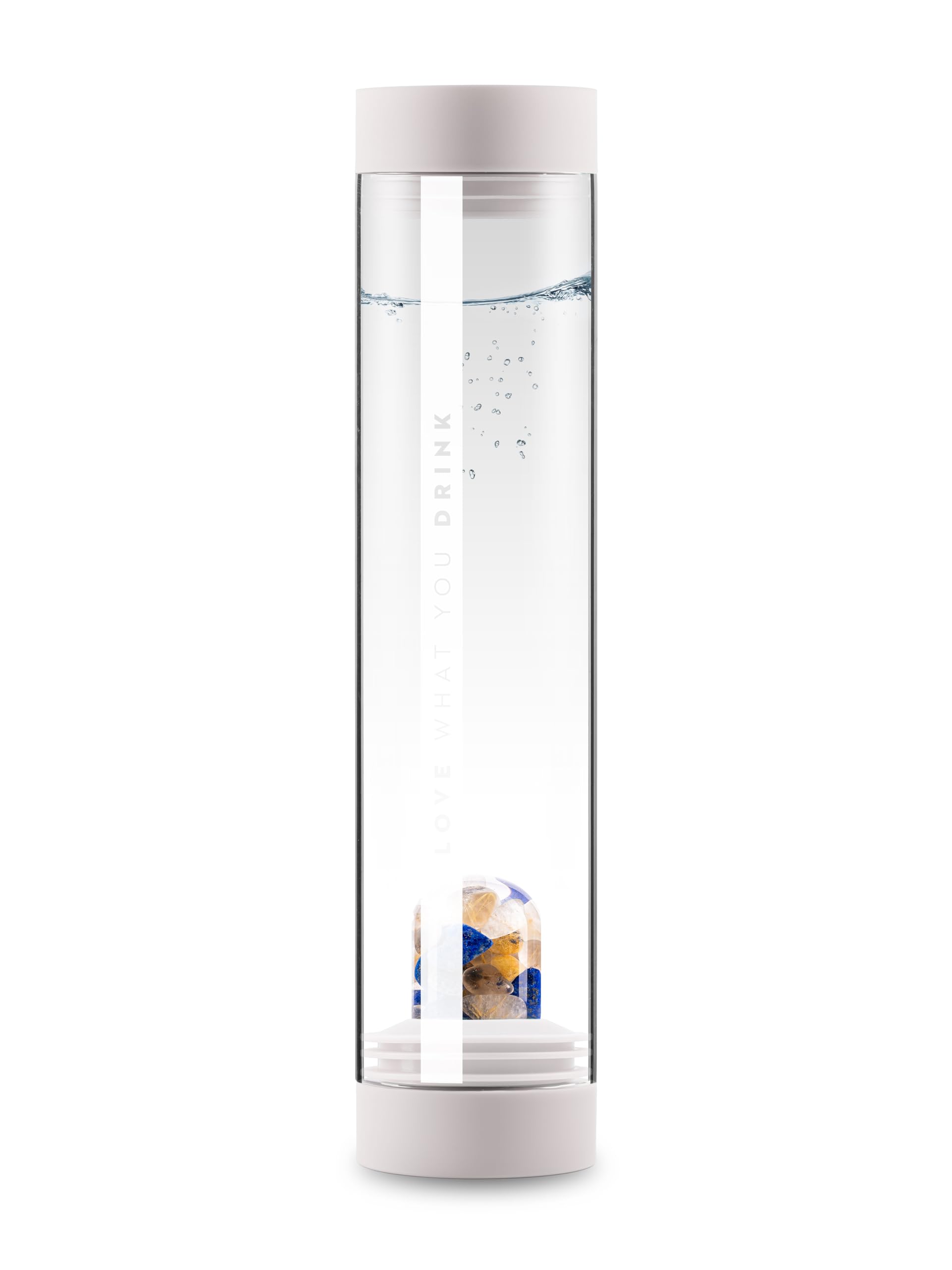 VitaJuwel Sana Carafe En Verre Avec Pierres Précieuses JOY – Revitalisez Votre Eau En 7 Minutes (Nuage White)