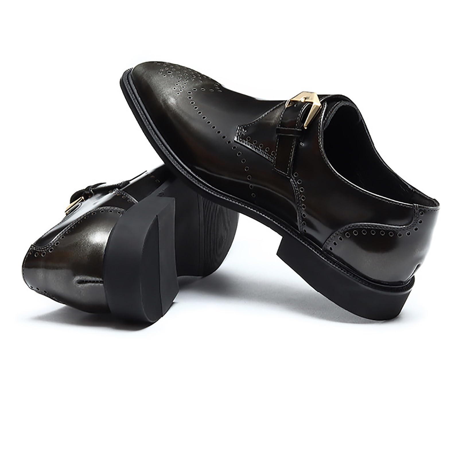 Scarpe da uomo in vera pelle con fibbia in metallo, punta a punta, stile casual Oxfords per matrimoni ed eventi formali