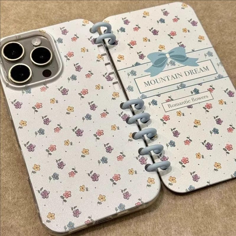 Composition Notebook Phone Case,Loose-Leaf Notebook Phone Case for iPhone 16 Pro Max, 16/15/14/13 Series with Stand,Note Book Vintage Floral Pattern Design Protective Cover (#04,16promax)