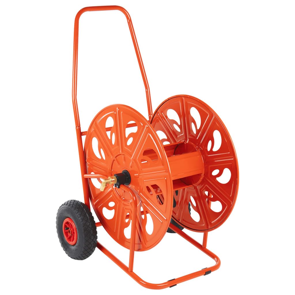 Schlauchwagen 140 m 3/4 Zoll Stahl | Pulverbeschichtete Stahlkonstruktion, drehbare Außentülle, Handkurbel, mit Rädern