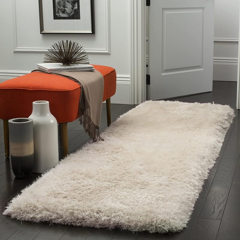 Image of Anti Skid Plain Shaggy Soft Fur Bedside Runner Rug, Carpet for Living Room, Carpet for Bedroom, Rugs for Living Room, Kitchen (Ivory Colour, 2 x 5, Microfiber)