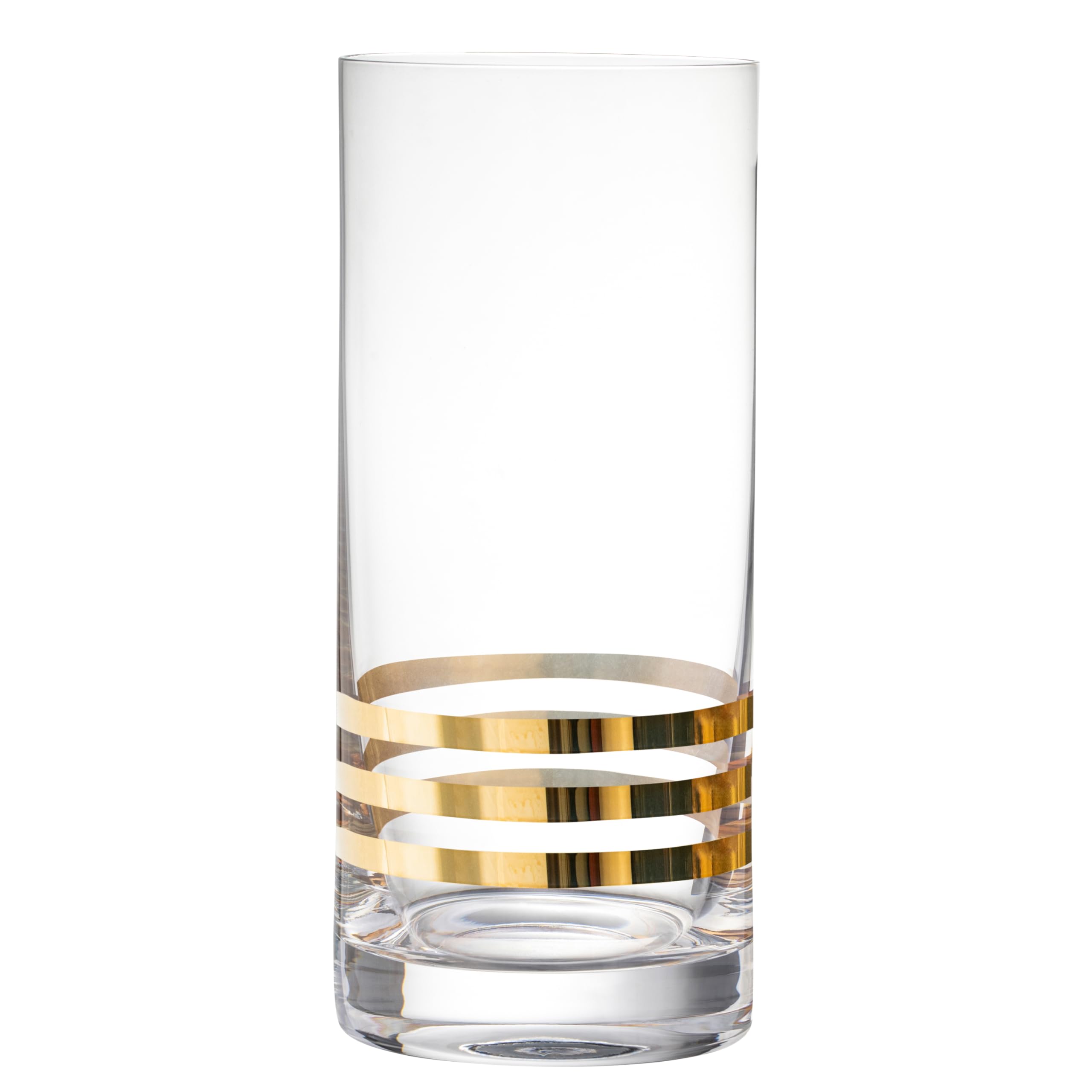 Highball - Juego de 4 vasos Hiball - Cristal de cristal - Tres rayas doradas - Vasos para beber, para agua, zumo, vino, cerveza y cócteles, 14 onzas - by Barski - Made in Europe