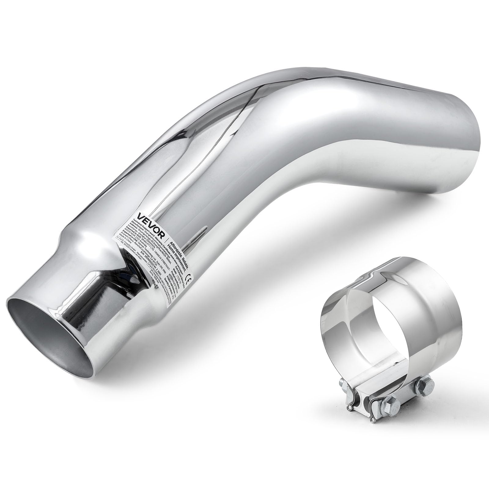 VEVOR Exhaust Tail Pipe with Elbow ⟮127mm Inlet, 152mm Outlet, 584mm Total Length⟯ Down Bent Exhaust Tail Pipe with Clamp for Truck Sedan Sports Car SUV Chrome Finish