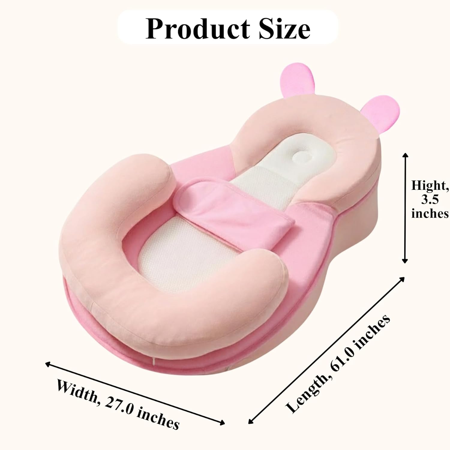 Baby Feeding Pillow - Firm & Secure Adjustable Nursing Pillow with Safety Strap - Baby Body Support Cushion - Pink