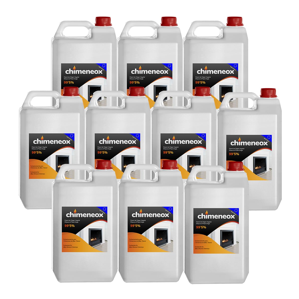 10 x 2,5L Chimeneox - Bioetanol 99,5% para chimeneas - sin humo - alta combustión